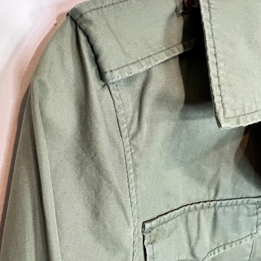 American Eagle Womens Jacket Green Collared Tan Button Down Size Medium - Picture 3 of 12